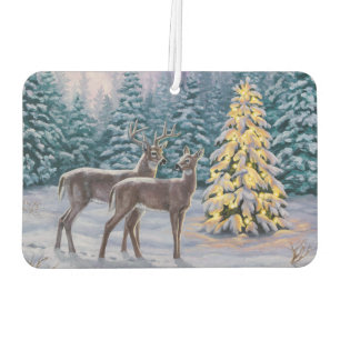 Désodorisant Pour Voiture Whitetail Deer & Christmas Tree Scene hivernale