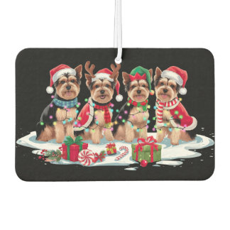 Désodorisant Pour Voiture Yorkie Santa chapeau bois luge de Noël