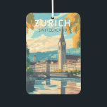 Désodorisant Pour Voiture Zurich Suisse Travel Art Vintage<br><div class="desc">Design de voyage vectoriel rétro de Zurich. Les ruelles pittoresques du centre d'Altstadt (vieille ville),  de part et d'autre de la rivière Limmat,  reflètent son histoire d'avant-Moyen-Age.</div>