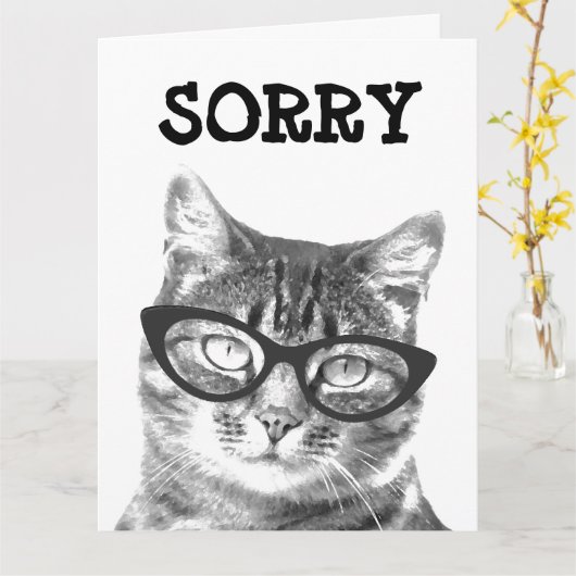 Désolé carte de voeux avec chat en lunettes image (Fleur jaune)