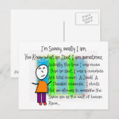 "Désolé" Carte de voeux Hilarious (Devant / Derrière)