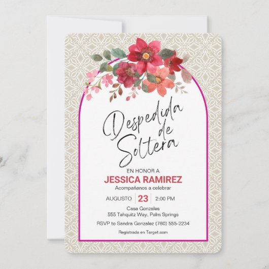 Despedida de Soltera Invitacion Flores de Otoño Kaart (Voorkant)