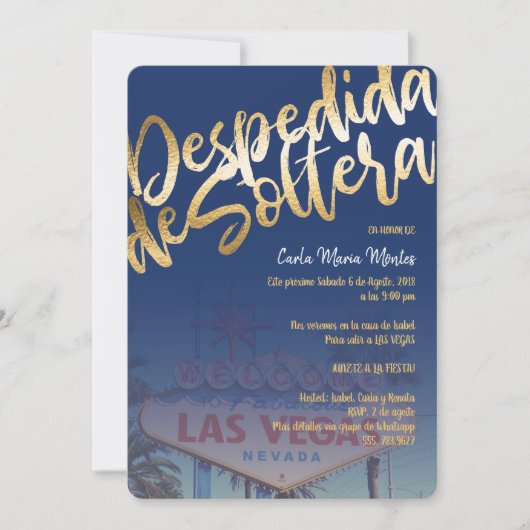 Despedida de Soltera Invitation Las Vegas FauxGold (Devant)