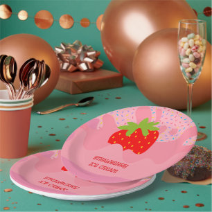 Dessert, Aardbeienijs, Regenboogstrooisel Papieren Bordje