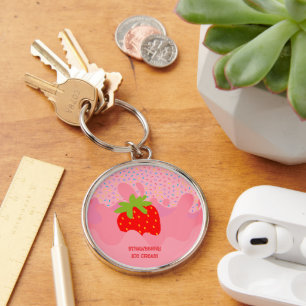 Dessert, Aardbeienijs, Regenboogstrooisel Sleutelhanger