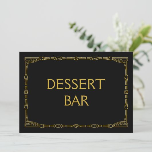 "Dessert Bar" Gold Art Deco Style Weddenschap Menu (Staand voorkant)