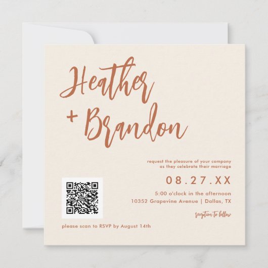 Dessert Boho QR Code Mariage Carré Invitation (Devant)