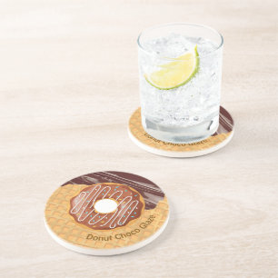 Dessert,Donut Choco Glazuur, Gesmolten Chocolade Zandsteen Onderzetter