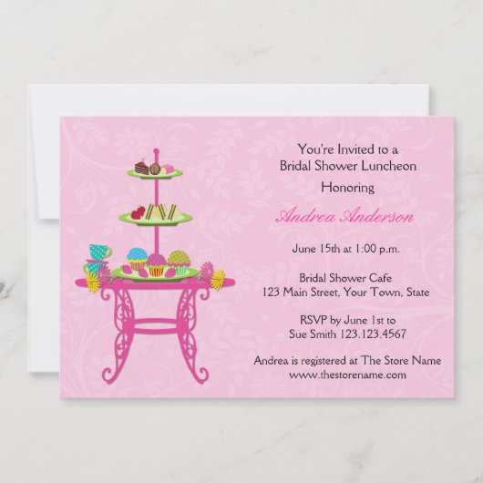 Dessert Table, Roze, Bridal Shower Uitnodiging (Voorkant)