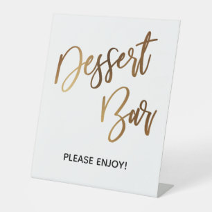 Dessertbar Simpele Gouden Handgeschreven Typografi Reclamebord Met Voetstuk