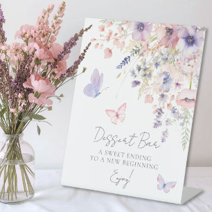 Dessertbar Vlinder Wilde Bloemen Bruidsmeisjesfees Reclamebord Met Voetstuk
