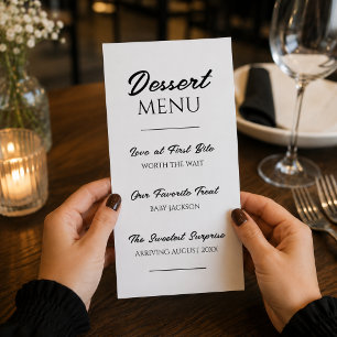 Dessertmenu zwangerschapsaankondiging baby onthull aankondiging