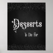 Desserts Black Lace Gothic Wedding Table Sign Poster (Voorkant)