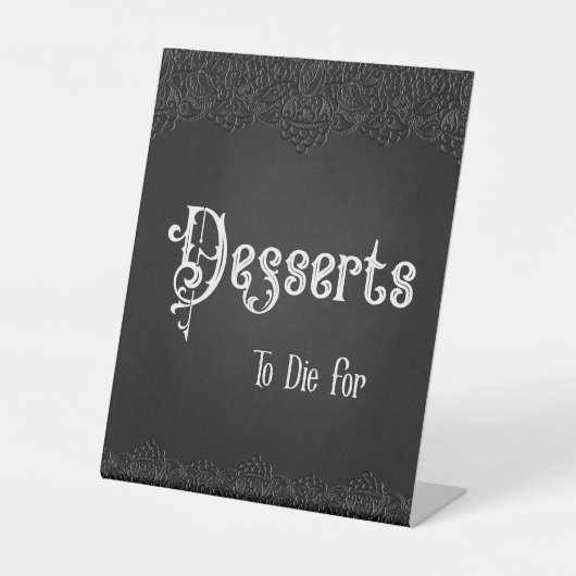 Desserts Black Lace Gothic Wedding Table Sign Reclamebord Met Voetstuk (Voorkant)