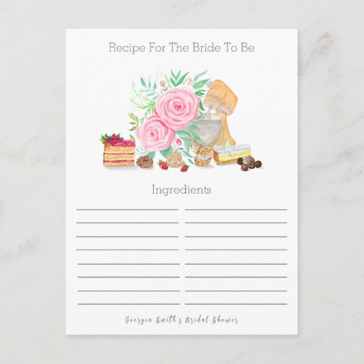 Desserts met mixer en rozen bruiloftsrecepten briefkaart (Voorkant)