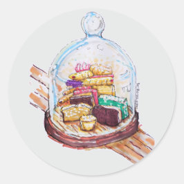 Desserts onder glazen koepel ronde sticker