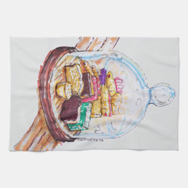 Desserts onder glazen koepel theedoek