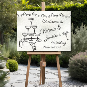 Dessin à la main Champagne Doodle Mariage Affiche 