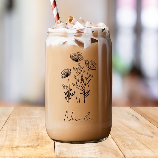 Dessin à main noir fleur sauvage nom personnalisé