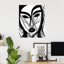Dessin abstrait noir et blanc Poster