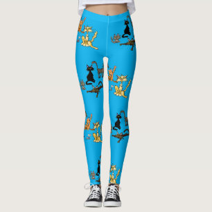Dessin animé de chat drôle Leggings bleus