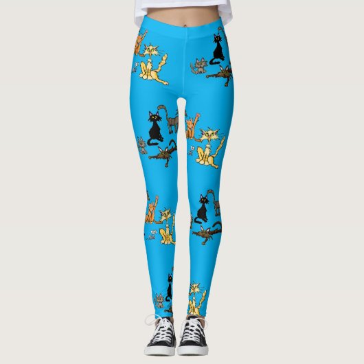 Dessin animé de chat drôle Leggings bleus (Devant)