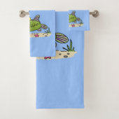 Dessin animé de pêche drôle de poisson vert gros a (En situation)