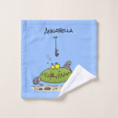 Dessin animé de pêche drôle de poisson vert gros a (Gant de toilette)