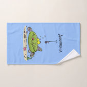 Dessin animé de pêche drôle de poisson vert gros a (Serviette à main)