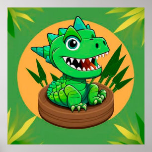 Dessin Animé Dinosaure Art Mural Jungle Tropicale
