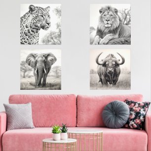Dessin au crayon d'animaux africains