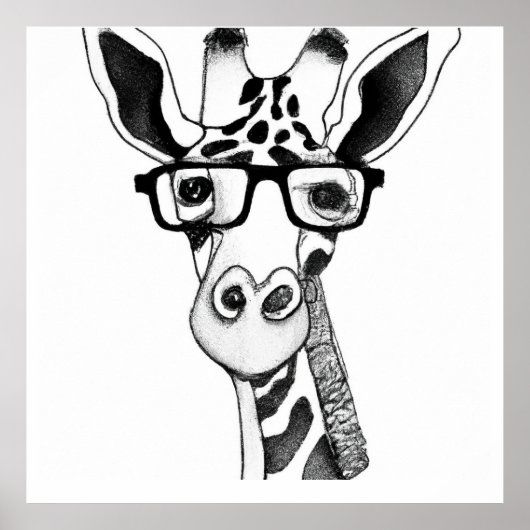 Dessin au crayon d'une girafe portant une affiche  (Devant)