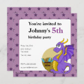 Dessin d'anniversaire de dragon violet invitations (Devant / Derrière)