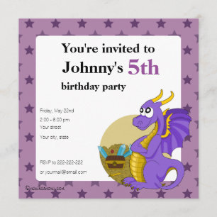 Dessin d'anniversaire de dragon violet invitations