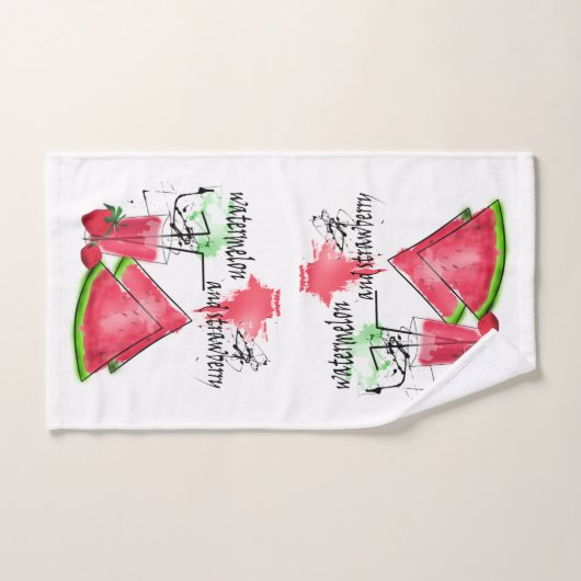Dessin d'aquarelle de pastèque et fraises (Serviette à main)