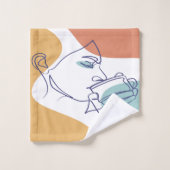 dessin d'art affiche d'une femme buvant du café (Gant de toilette)