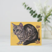 Dessin de chat avec Daffodiles sur carte postale (Debout devant)
