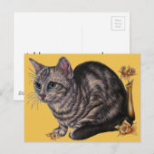 Dessin de chat avec Daffodiles sur carte postale (Devant / Derrière)