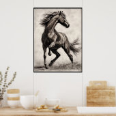 Dessin de cheval, affiche au crayon de charbon (Cuisine)