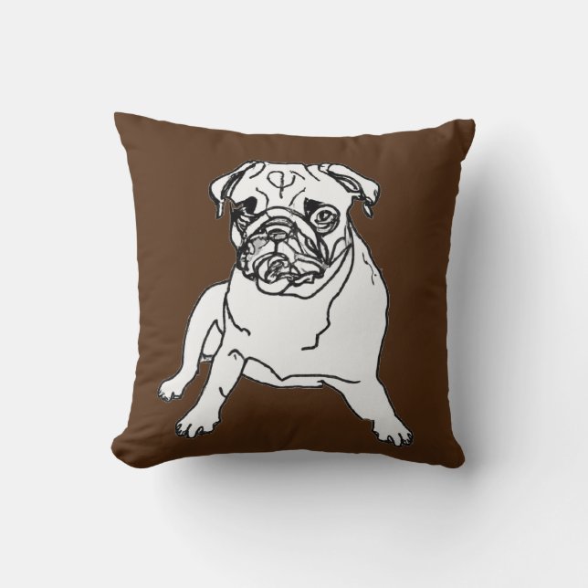 Dessin de coussin oreiller de chien Carlin marron  (Recto)
