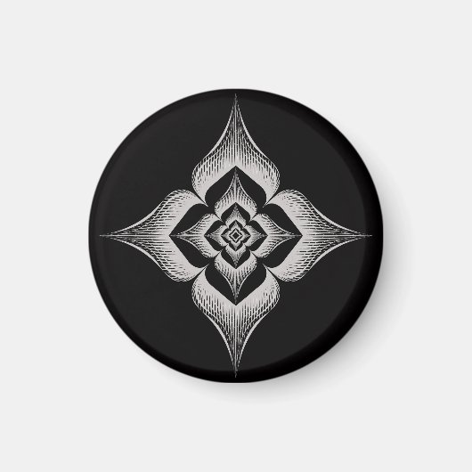 dessin de fleurs sur fond noir aimant rond (Devant)