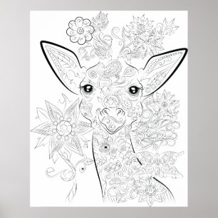 dessin de girafe affiche de coloration adulte