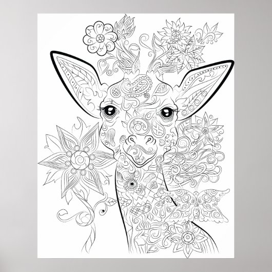 dessin de girafe affiche de coloration adulte (Devant)