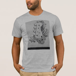 Dessin de guitare basse sur le T-shirt des hommes.