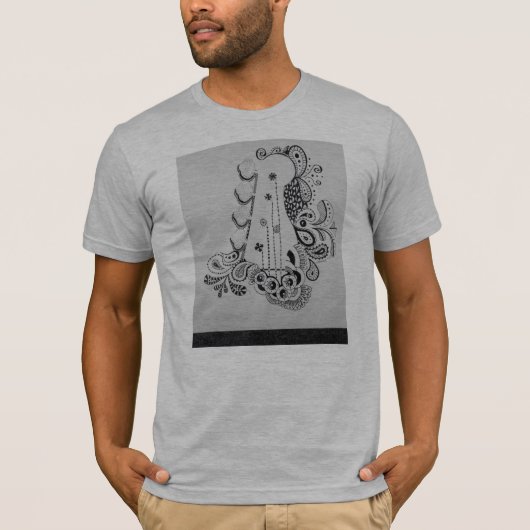 Dessin de guitare basse sur le T-shirt des hommes. (Devant)