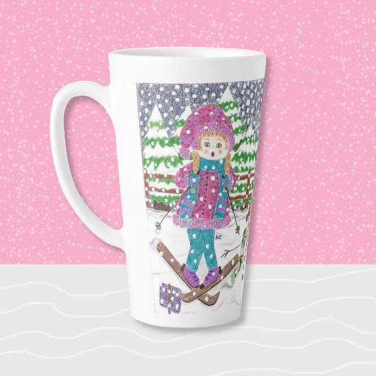 Dessin de la petite fille de ski latte Mug