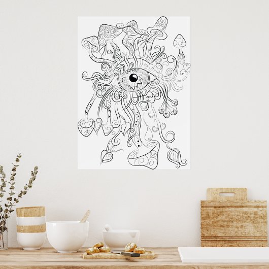 dessin de l'oeil de champignon affiche de couleur (Cuisine)