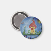 Dessin De Maison Whimsical Petit, Aimant Rond De 3 (Recto/Verso)