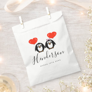 Dessin de manchot personnalisé mariage sacs de fav