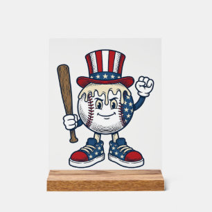 Dessin de mascotte de baseball patriotique gravure